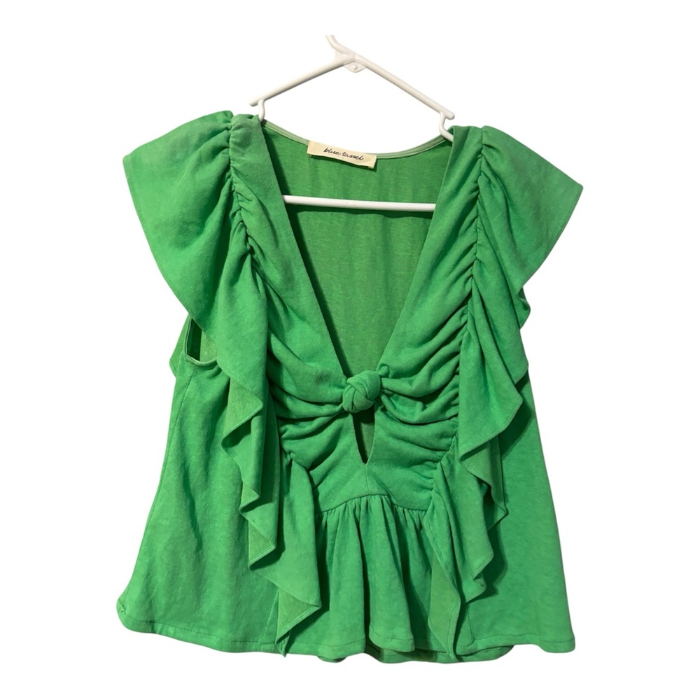 Green Ruffle Tie-Front Women's Top